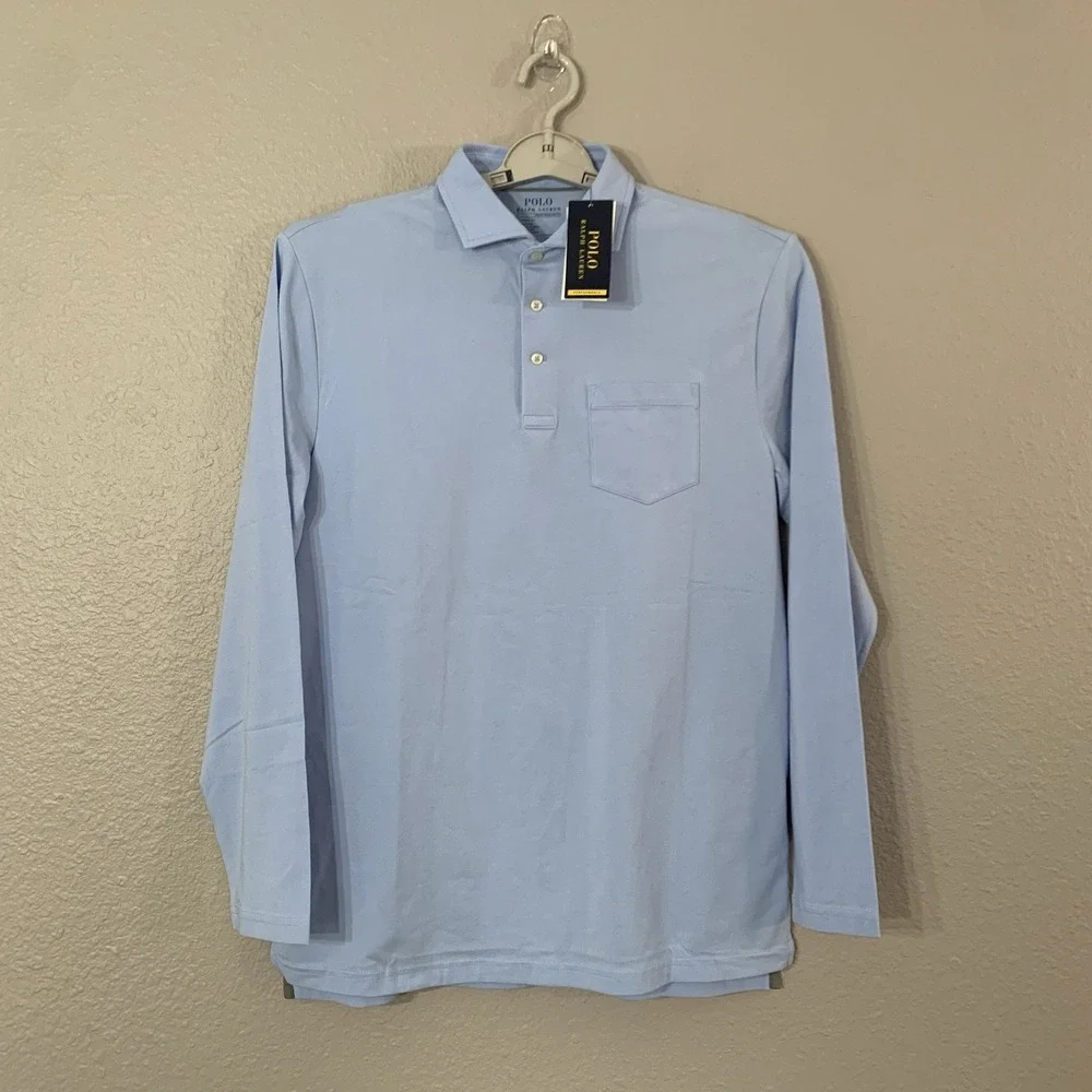 NWT Polo Ralph Lauren Performance Mens Size M L/S Polo Shirt Blue Classic Fit